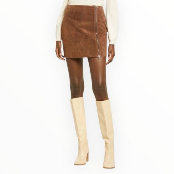 BLANKNYC Zip Suede Miniskirt In Caramel Macchiato Size 29 NEW - Picture 1 of 11